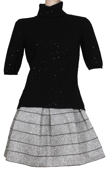 Carrie Underwood "The Tonight Show with Jimmy Fallon" Stage Worn Silver Metallic Skirt and Black Sequin Cashmere Sweater