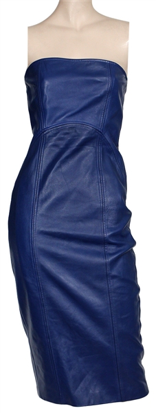 Lady Gagas Blue Leather Strapless Dress Worn to Bobby Campbells Birthday Party
