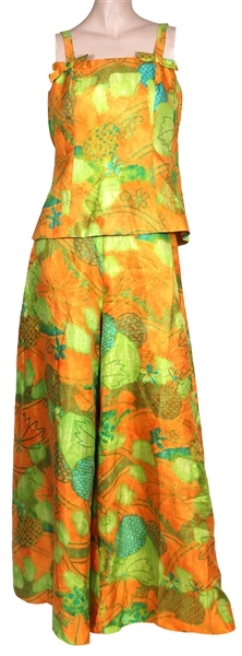 Cher Owned & Worn Vintage 1960s Orange & Green Two-Piece Outfit