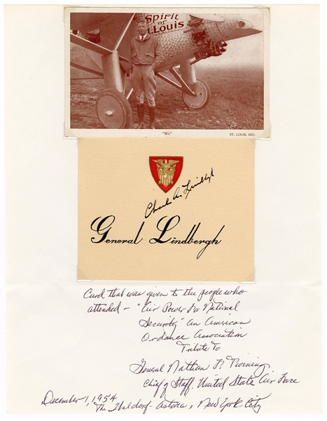 Charles Lindbergh Signed Table Card JSA LOA