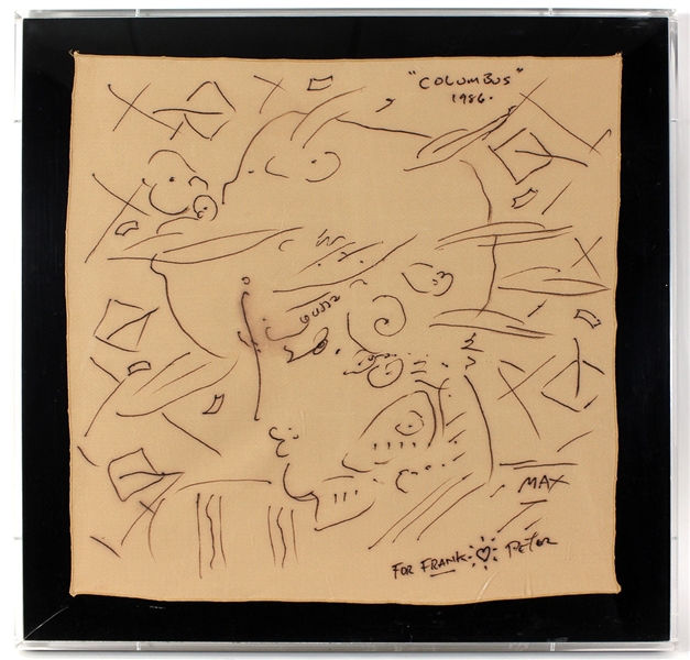 Peter Max Original "Columbus 1986" Titled, Signed and Inscribed Hand Drawing Given to Frank DiLeo