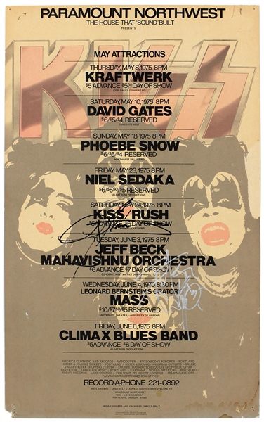 KISS Gene Simmons and Peter Criss Signed Original 1975 Concert Poster