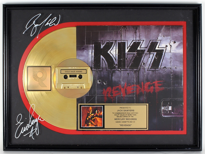 KISS "Revenge" Gold Album, Cassette and C.D. Award Signed by Eric Singer and Bruce Kulick