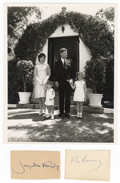 John F. Kennedy and Jaqueline Kennedy Signature Cuts with Family Portrait