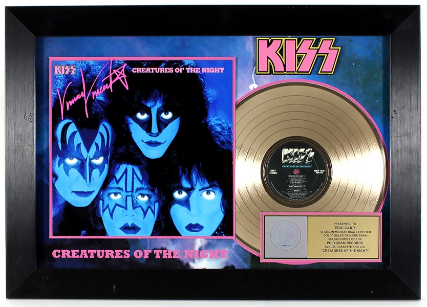 KISS "Creatures of the Night" Original RIAA Gold Album Award Display Presented to Eric Carr