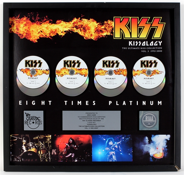 "Kissology The Ultimate Kiss Collection Vol. 3" Original RIAA Multi-Platinum Award Display Presented to Eric Carr 