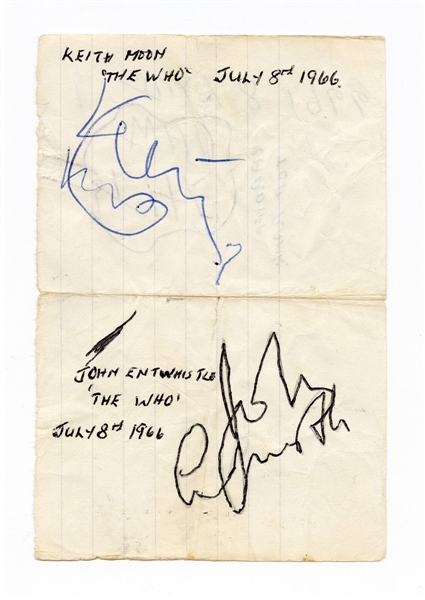 The Who Keith Moon and John Entwistle 1966 Signatures