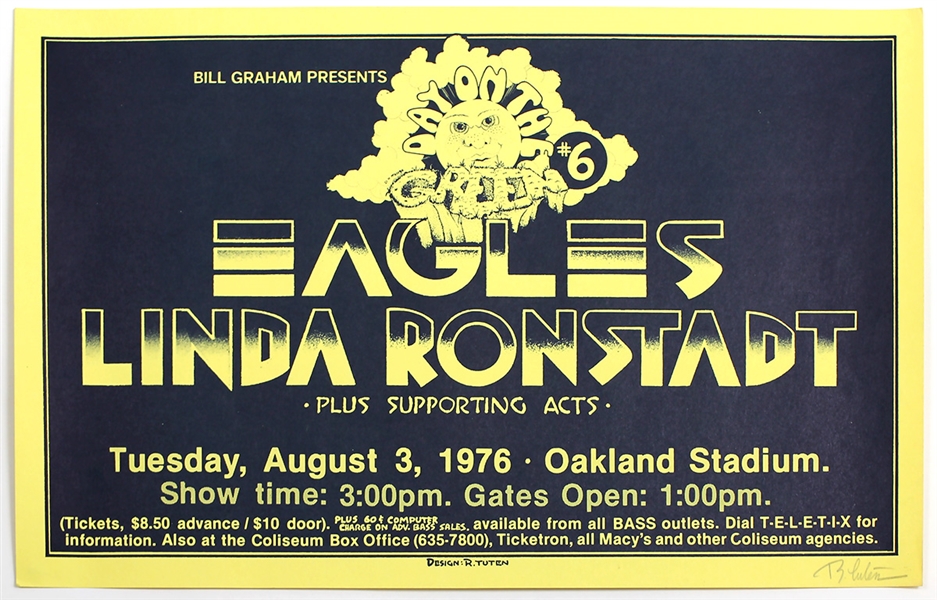 Eagles and Linda Ronstadt Original 1976 Concert Poster Signed by Randy Tuten