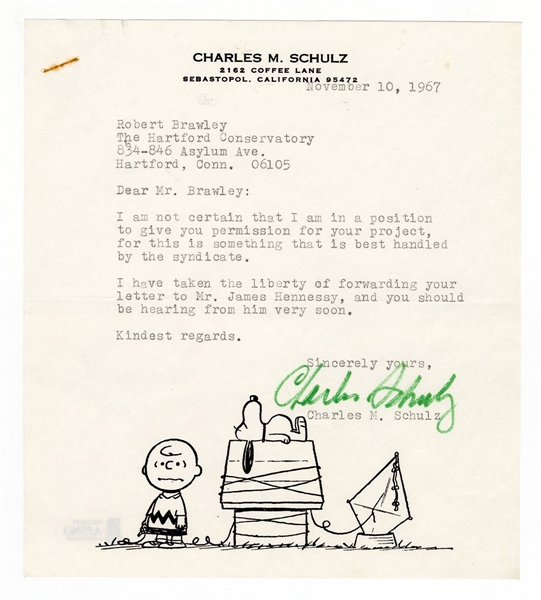 Charles Schulz Signed Letter On His Charlie Brown Stationery and Envelope Beckett LOA