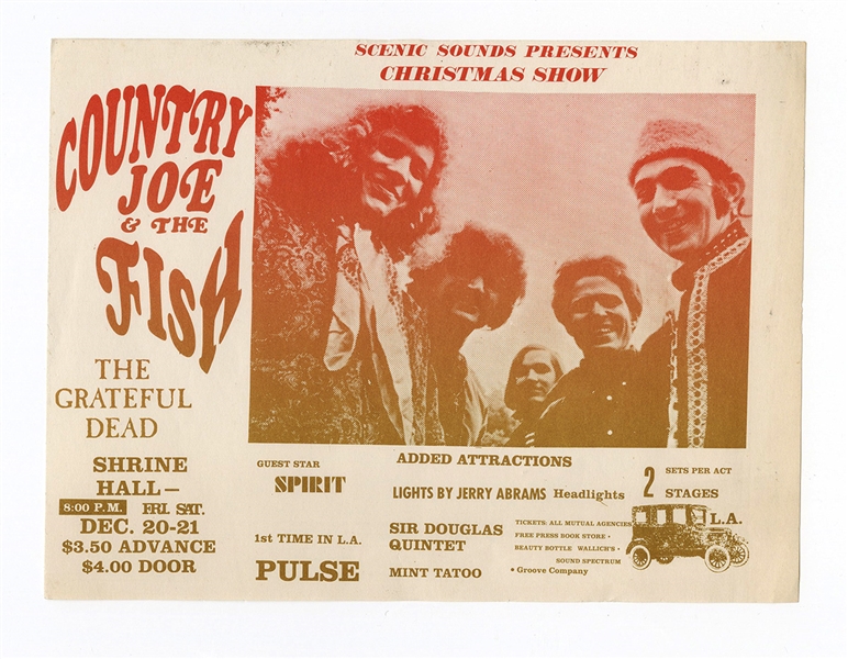 The Grateful Dead and Country Joe Rare 1968 Original Shrine Hall Concert Handbill