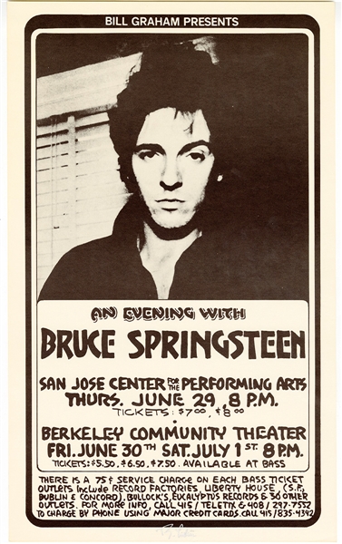 Bruce Springsteen Original Randy Tuten Signed San Jose/Berkeley Concert Poster