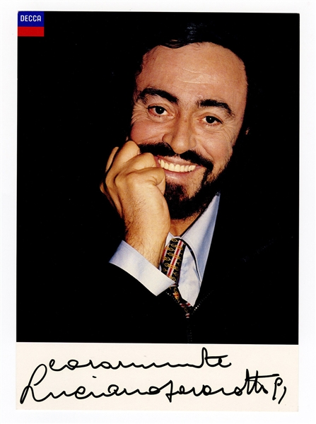 Luciano Pavarotti Signed Promotional Photograph Card Beckett COA