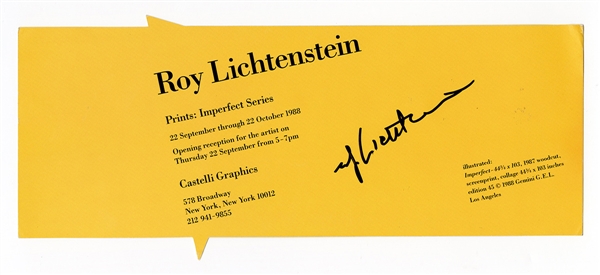 Roy Lichtenstein Signed Gallery Promotional Handout Beckett COA