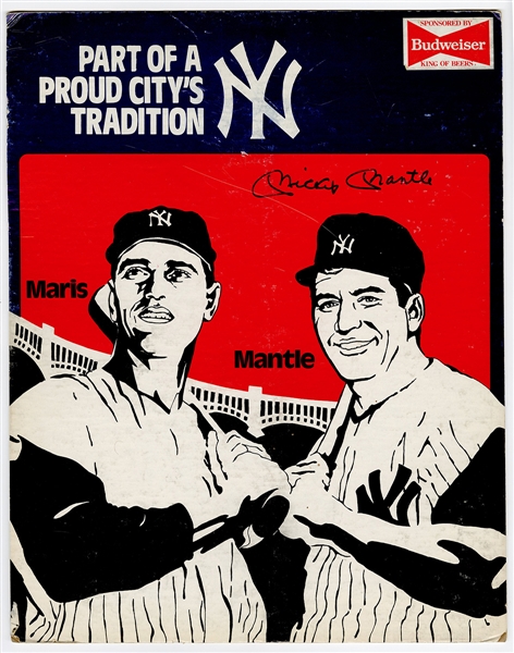 Mickey Mantle Signed 1960s Yankees/ Budweiser Cardboard Advertising Sign JSA LOA