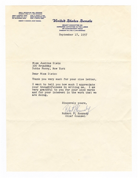 Robert F. Kennedy Signed Letter JSA LOA
