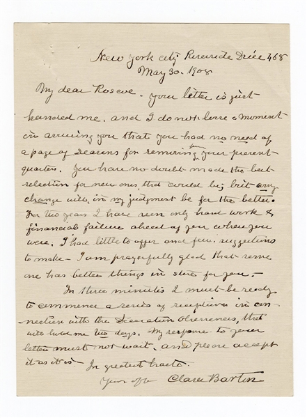 Clara Barton Handwritten Signed Letter JSA LOA
