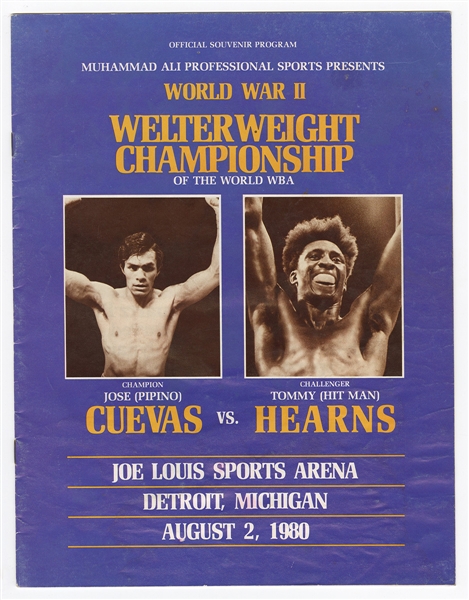 Jose Cuevas vs. Tommy Hearns 1980 Welterweight Championship Souvenir Program