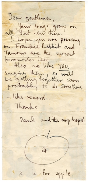 Beatles Paul McCartney 1968 Handwritten & Signed  "A is For Apple" Letter Caiazzo Authenticated