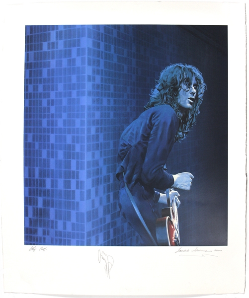 Led Zeppelin Jimmy Page Signed Original Artists Proof Lithographic Print also Signed by Photographer