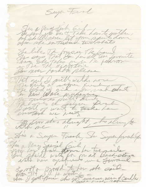 Rick James Handwritten "Super Freak” Lyrics