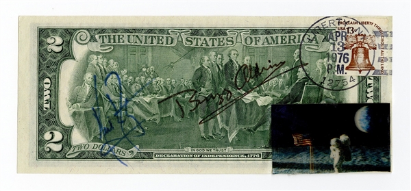 Neil Armstrong and Buzz Aldrin Signed Mint $2 Dollar Bill JSA 