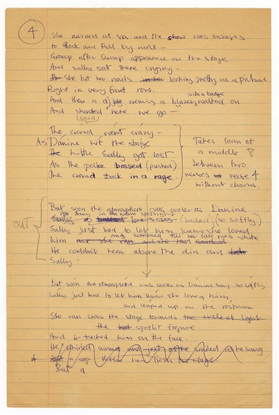 Pete Townshend Handwritten "Sally Simpson" Working Lyrics 