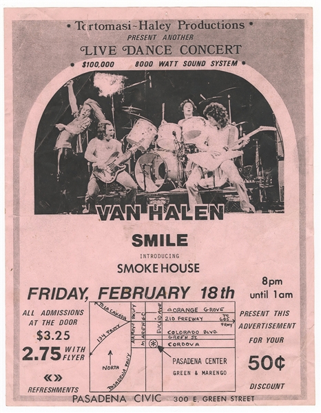 Van Halen Rare 1976 Original Pasadena Civic Concert Flyer