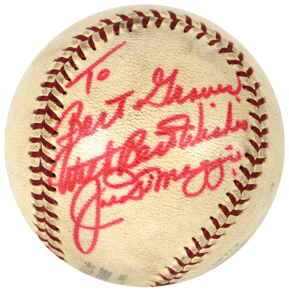 Joe DiMaggio Uniquely Signed Baseball to Hollywood Producer Bert Granet 