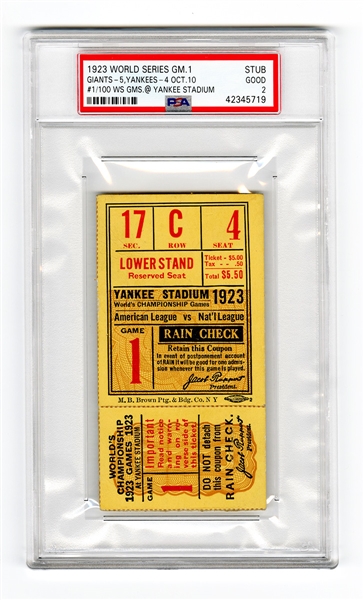 1923 World Series GM 1 Giants vs Yankees #1/100 Ticket Stub PSA 2