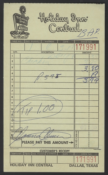 Clarence Clemens Signed Bruce Springsteen Tour Holiday Inn Restaurant Receipt