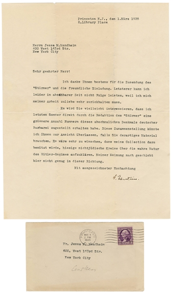 Albert Einstein Historic 1935 Signed Typewritten German Letter Warning About Hitler