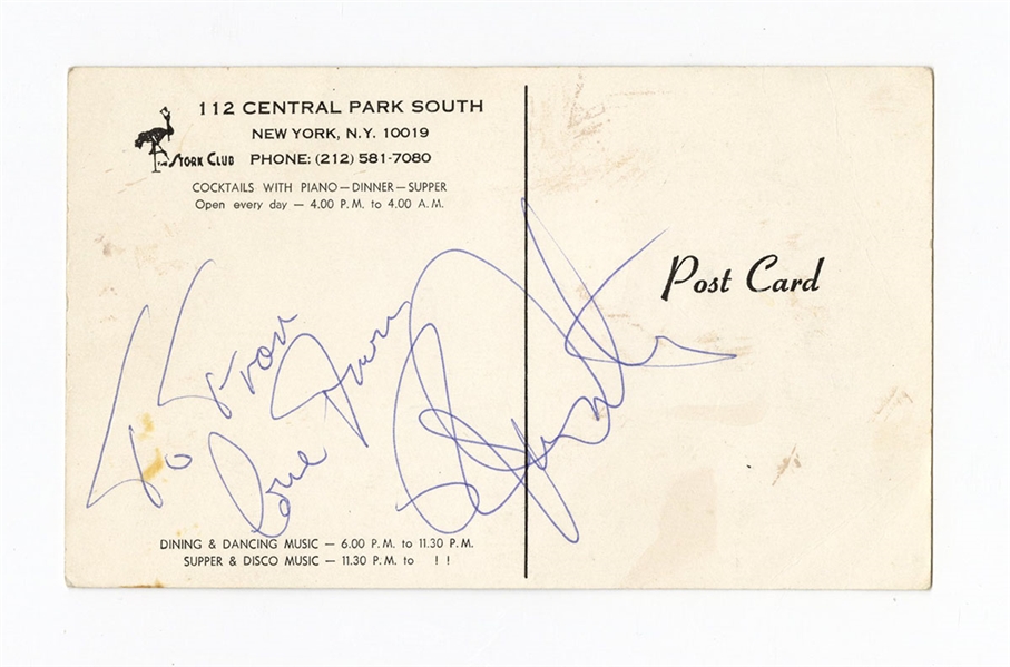 The Who Roger Daltrey Signed & Inscribed Stork Club Postcard