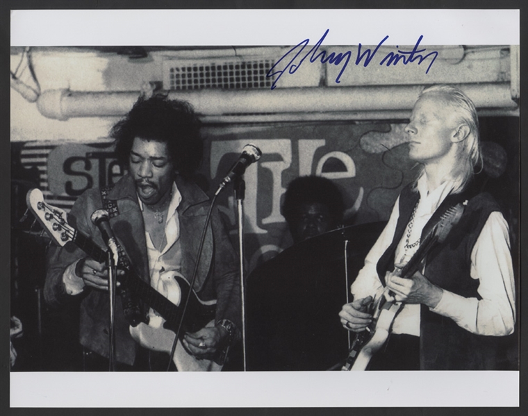 Johnny Winter Signed 11 x 14 Photograph With Jimi Hendrix