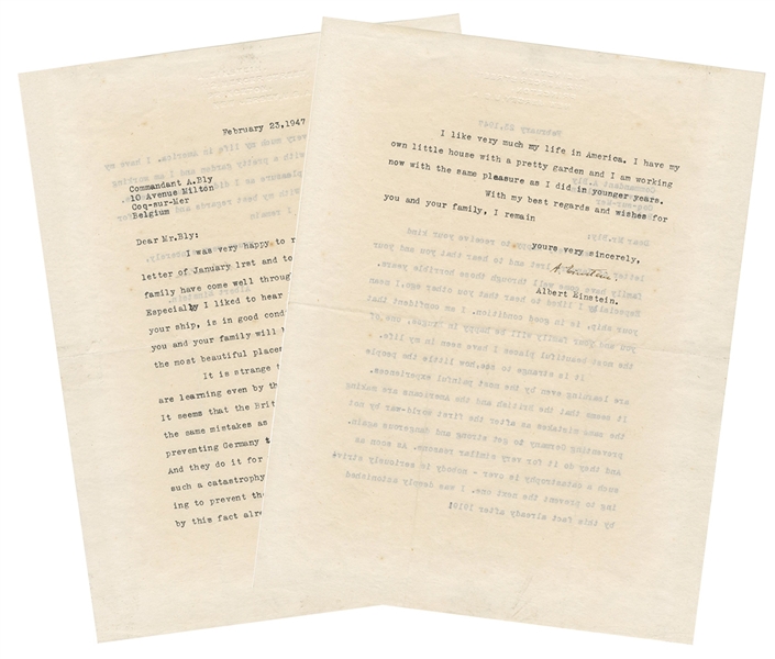 Albert Einstein Typed Signed Letter About World War II