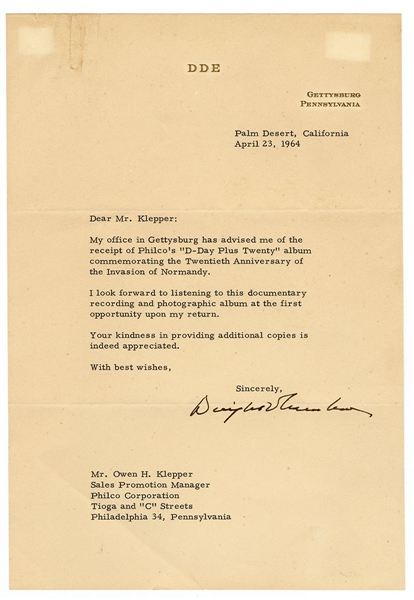 Dwight D. Eisenhower Signed Letter JSA