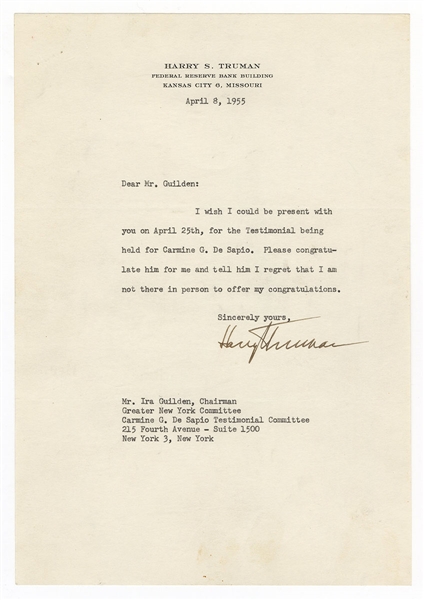 Harry Truman Signed Letter JSA