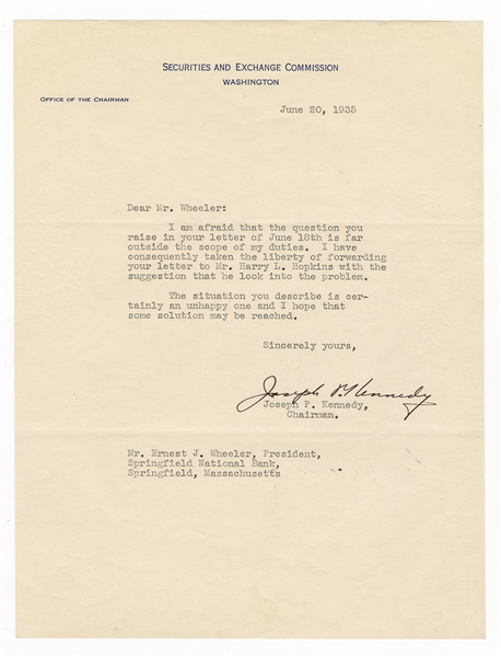 Joseph P. Kennedy Signed Letter JSA