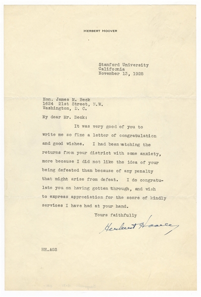 Herbert Hoover Signed Letter JSA