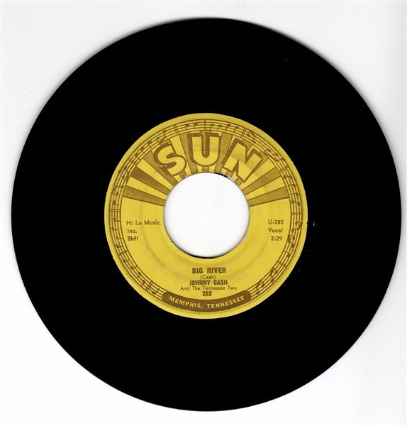 Johnny Cash Original "Big River"/"Ballad of a Teenage Queen" Sun Records 45 Record (Sun-283)