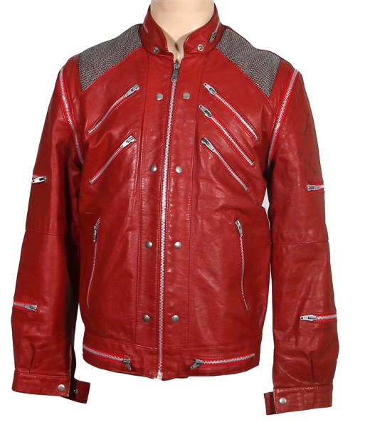 Michael Jackson Signed "Beat It" Style Red Leather Jacket with HIStory World Tour Backstage Pass, VIP Pass and Parking Pass