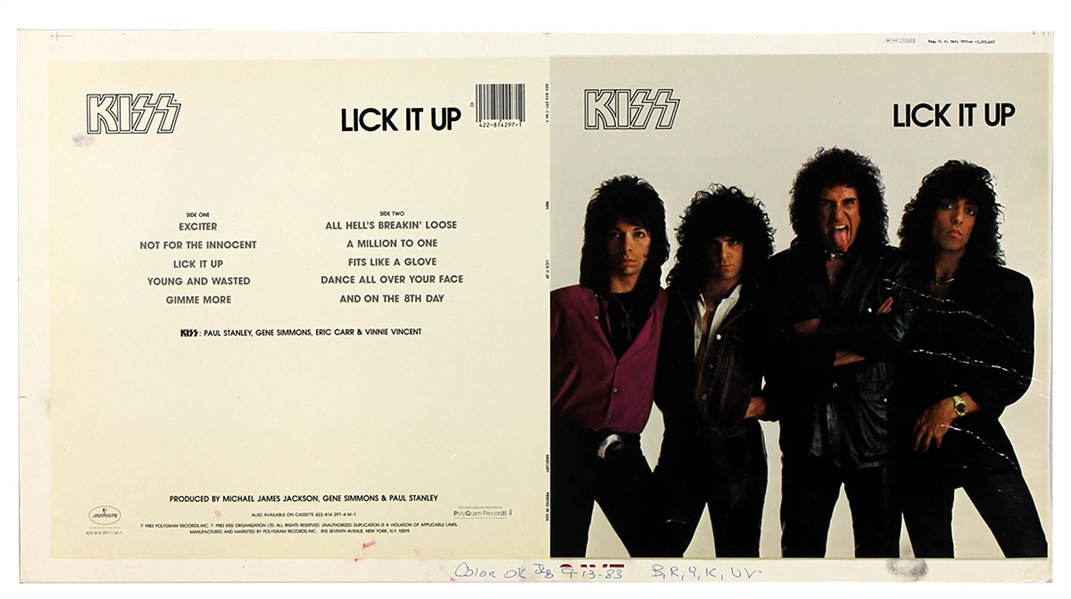 KISS Lick It Up USA Album Cover Production Proof Sample September 13, 1983