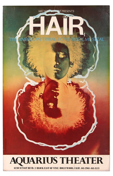 "Hair" Original 1968 Aquarius Theater Rock Musical Cardboard Poster