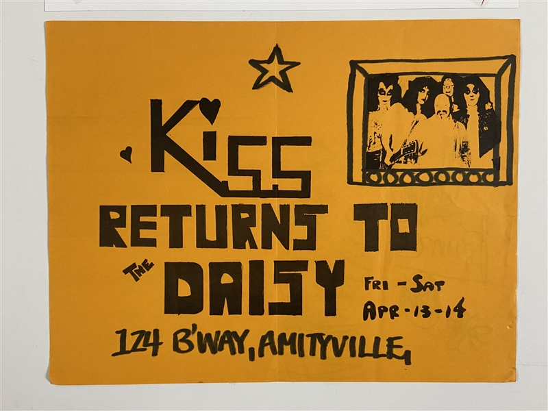 KISS 1973 The Daisy, Amityville, Long Island, New York Concert Handbill Flyer Orange Version -- formerly owned by Ace Frehley