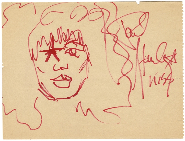 KISS Paul Stanley Vintage Signed Self-Portrait Drawing Circa 1976