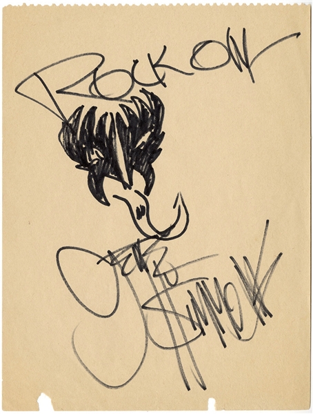 KISS Gene Simmons Vintage Signed Self-Portrait Drawing Circa 1976