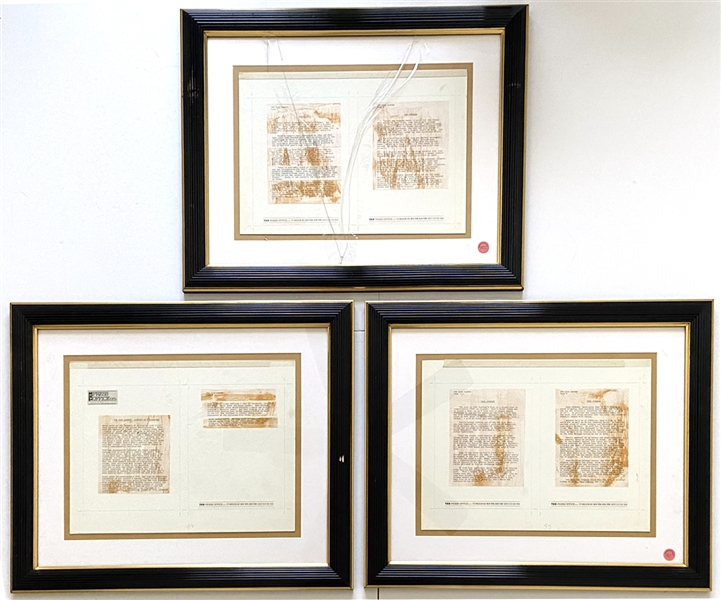 KISS 1978 Solo Albums Press Release Bios Master Typed Production Layouts 3-Part Framed Set -- Lot #1511 / #1512 from 2001 Official Kiss Auction