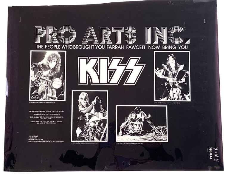 KISS Pro Arts Motorcycle Chopper Poster Set Rock And Roll Over Era 1977 Ad Layout Black White Transparency Production Proof