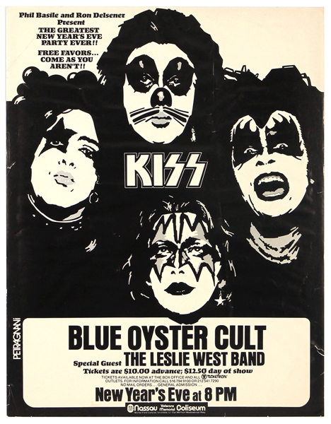 KISS w/ Blue Oyster Cult & Leslie West Band Alive Tour Dec 31, 1975 New Years Eve Nassau Coliseum, New York Concert Poster
