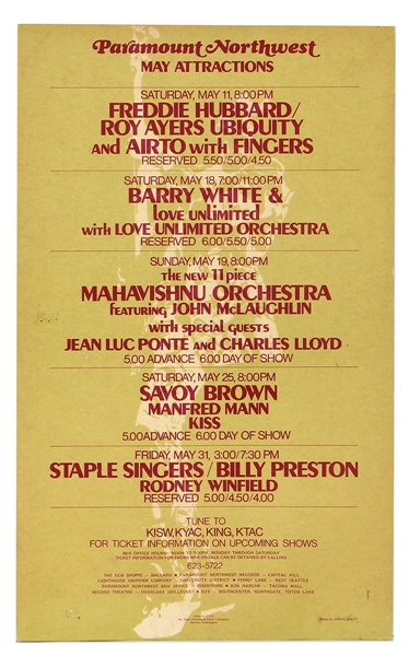 KISS Debut Album 1st Tour May 25, 1974 Paramount Theatre Seattle, Washington Concert Poster