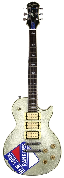 KISS Ace Frehley 1998 Epiphone Les Paul Signature Silver Sparkle Guitar Concert Stage Used NY Rangers Game 2010